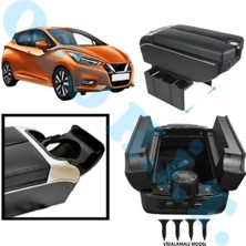 Oto h.i.t. Nissan Micra 19 Üzeri Uyumlu Kol Dayama Kolçak Usb'li Bardaklıklı Çift Açılır Siyah Deri 1.sınıf