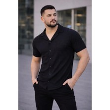 Pusula Sepeti Erkek Waffle Dokuma Açık Yakalı Düğmeli Regular Kalıp 3’lü Gömlek Seti - Siyah, Beyaz, Gri