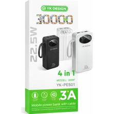 Yk Design 30000MAH 22.5W Hızlı Şarj Powerbank – 4’ü 1 Arada Dahili Kablolu 3A Taşınabilir Şarj Cihazı