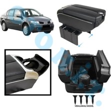 Oto h.i.t. Renault Megane 2 Uyumlu Kol Dayama Kolçak Usb'li Bardaklıklı Çift Açılır Siyah Deri 1.sınıf Kaliteli