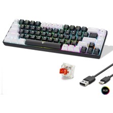 İlkyaz Fashion Mekanik Klavye Tri Mod Rgb Red Switch - Siyah Beyaz MF1703B