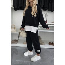 Sun&north Kadın Uzun Kollu Kapşonlu Viskon Iki Iplik Bluz ve Pantolon Ikili Takım