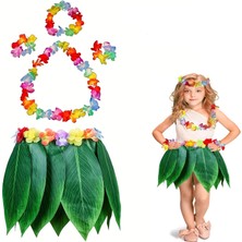 İlkyaz Fashion Çocuk Hawaii Kostüm Seti - Yaprak Etek &amp; Hawaii Set - 5 Parça