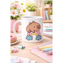 Twin Store Sevimli Kapibara Gökkuşağı Tasarımlı Porselen Kupa Model 119 – Tatlı Hayvan Figürlü Kahve & Çay Kup