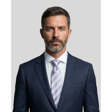 1001 Kravat Lila Gri Çizgili Klasik Kravat - 8 cm genişliğinde