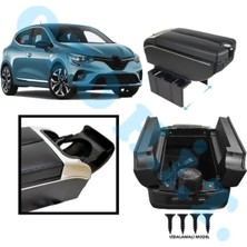 Oto h.i.t. Renault Clio 5 Uyumlu Kol Dayama Kolçak Usb'li Bardaklıklı Çift Açılır Siyah Deri 1.sınıf Kaliteli