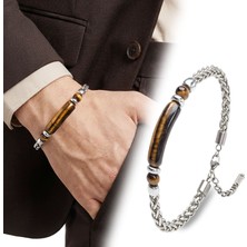 Fm 💎 Premium Kalplan Gözü Doğal Taşlı Ayarlanabilir Çelik Zincir Bileklik 31832B15D11  -  23 cm