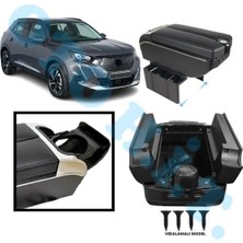 Oto h.i.t. Peugeot 2008 2020 Üzeri Uyumlu Kol Dayama Kolçak Usb'li Bardaklıklı Çift Açılır Siyah Deri 1.sınıf