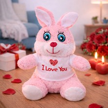 İlkyaz Fashion I Love You Tişörtlü Sevimli Pembe Peluş Tavşan