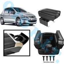 Oto h.i.t. Peugeot 307 Uyumlu Kol Dayama Kolçak Usb'li Bardaklıklı Çift Açılır Siyah Deri 1.sınıf Kaliteli