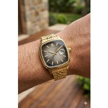 Lee Cooper Altın Kare Kasa Erkek Kol Saati | 40 mm Çelik Kasa, Altın Çelik Kordon, Füme Kadran