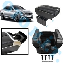 Oto h.i.t. Peugeot 301 Uyumlu Kol Dayama Kolçak Usb'li Bardaklıklı Çift Açılır Siyah Deri 1.sınıf Kaliteli