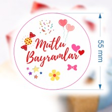 Hüma Tanıtım 20 Adet   55X55 mm Sticker Etiket Hediye Kutuları Mutlu Bayramlar Yazılı Etiket