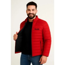 Sun&north Erkek Mikro Su Itici Kapitone Baskılı Astarlı Fermuarlı Bomber Mont - Kırmızı