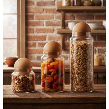 Rembox Premium 3’lü Cam Kavanoz Seti – Ağır Masif Ahşap Top Kapaklı, Mutfak & Baharat Saklama Kavanozu