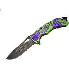 Eco Lounge Lanmark MX20B Testereli Outdoor Çakı 22 cm - Yeşil Metal Sap, Otomatik, Ip Kesme