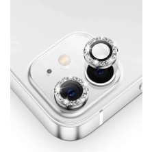 Yapax iPhone 11 Uyumlu Taşlı Çerçeveli Kamera Gümüş Lens Koruyucu
