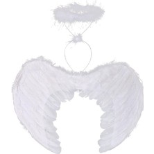 İlkyaz Fashion Beyaz Renkli Tüylü Bebek Melek Kanadı ve Tacı 30X45 cm