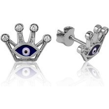 Noip 925 Ayar Gümüş Nazarlı Kraliçe Tacı Çivili Küpe EA1160113 (1204)