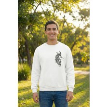 Sidelya Concept Sevgililer Günü Özel Bisiklet Yaka Baskılı Oversize Sweatshirt - Beyaz