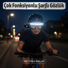 Badem10 Çok Fonksiyonlu LED Işıklı Lambalı Gözlük 4 Modlu USB Şarjlı Kamp Bisiklet Gece Çalışma Gözlüğü