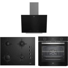 Beko Siyah Cam Buhar Destekli 3’lü Ankastre Set (Fırın + Ocak + Davlumbaz)