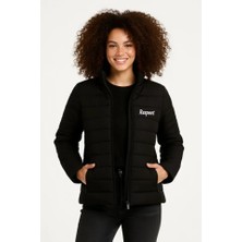 Gacha Mikro Su Itici Kapitone Baskılı Astarlı Fermuarlı Bomber Mont - Siyah