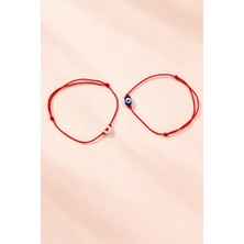 Crystal Atelier 2 Adet Kalpli Sevgili Bilekliği, Arkadaşlık Bilekliği, Çift Best Frend Bilekliği, Kırmızı Kalp Nazar Boncuklu Ip Bileklik