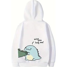 Meğdaix Sevgililer Günü Özel Unisex Kapüşonlu Baskılı Oversize Sweatshirt - Beyaz