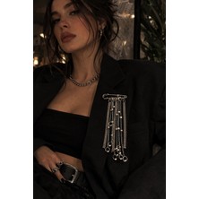 Mçb Group Zincirli Çengelli Iğne Broş Punk Tarz Metal Zincirli Ceket Yaka Aksesuarı