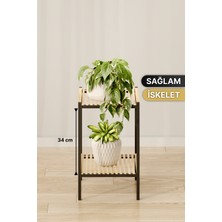 Bino 2 Katlı Saksılık Organizer Ahşap Bahçe Balkon Standı Çiçeklik 50 cm