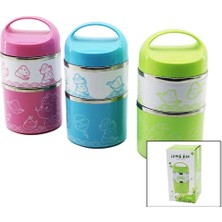 İlkyaz Fashion Sabit Kulplu - Resimli - Renkli 2li Sefer Tası - Saklama Kabı 930ML