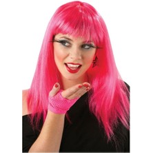 İlkyaz Fashion Şeker Pembesi Koyu Pembe Renk Uzun Düz Parti Peruğu