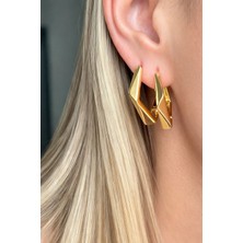 Xuping Jewelry Asimetrik Gold Renk Zamansız Geometrik Çelik Küpe