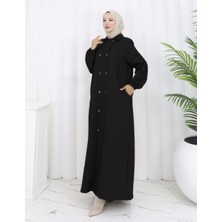 Gülistan Kadın Büyük Beden Düğmeli Tam Boy Örme Kaptone Mont