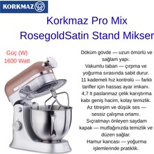 Korkmaz Pro Mix Rosegold Satin Stand Mikser + Dijital Hassas Mutfak Tartısı Hediye