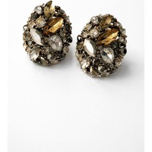 New Obsessions Parlak Taşlı Siyah Düğme Küpe