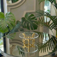 Lüks Metal Ayaklı Çiçekli Kahve Yanı Lokumluk&çikolatalık-Yüzük Yükseltici,dekoratif Sunumluk Gold