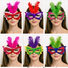 İlkyaz Fashion Tüylü Renkli Karton Parti Maskesi – 6 Renk