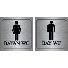 Hobishop Bay-Bayan Wc Yönlendirme Yazısı Metal Gümüş 2'li 10X10 cm
