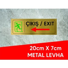 Hobishop Çıkış Exıt Sola Yazılı ve Logolu Gold Metal Levha 20 x 7 cm