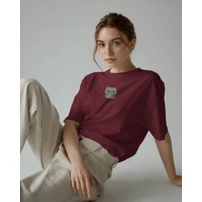 Muhtar Store Scottish Fold Kedi Baskılı Kadın Oversize Tişört – Minimal Cat Tasarım