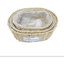 Eco Lounge Oval Doğal Hasır Saksı Seti - 3'lü