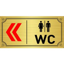 Hobishop Wc Yazılı Sola Ok Işaretli  10CM x 20 cm Gold Metal Levha
