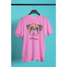 Darkhane Boxer - Köpek Baskılı Unisex Pembe Tişört - T-Shirt UT002