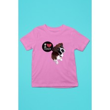 Darkhane Boxer Seviyorum - Köpek Baskılı Unisex Pembe Çocuk Tişört - T-Shirt CT002