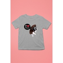 Darkhane Boxer Seviyorum - Köpek Baskılı Unisex Gri Melanj Çocuk Tişört - T-Shirt CT006