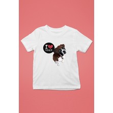 Darkhane Boxer Seviyorum - Köpek Baskılı Unisex Beyaz Çocuk Tişört - T-Shirt CT007