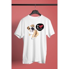 Darkhane Buldog Seviyorum - Köpek Baskılı Unisex Beyaz Tişört - T-Shirt UT007