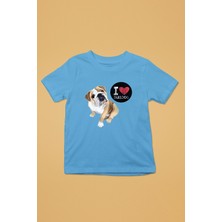 Darkhane Buldog Seviyorum - Köpek Baskılı Unisex Turkuaz Çocuk Tişört - T-Shirt CT003